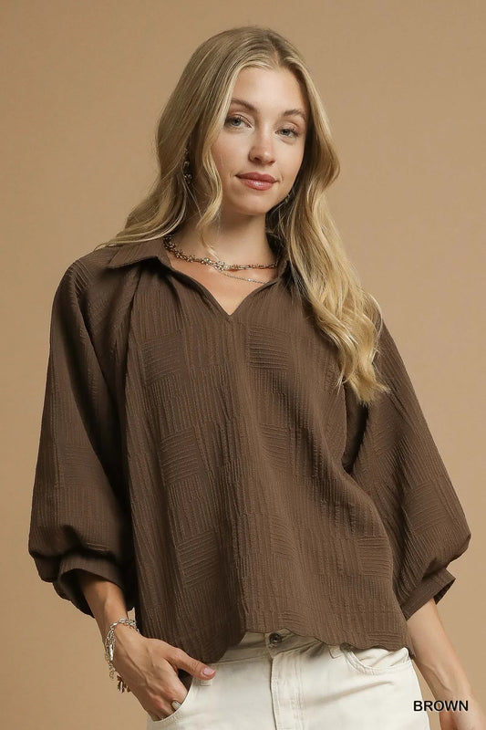Oversized Balloon Sleeve Textured Blouse at In Style Chics Boutique 