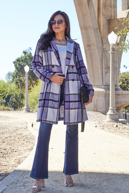 Double Take Full Size Plaid Button Up Lapel Collar Coat - In Style Chics Boutique LLC