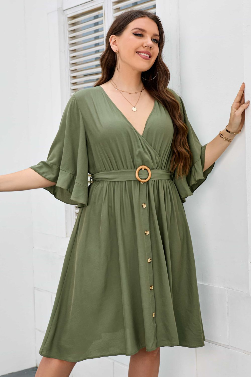 Plus Size Surplice Neck Half Sleeve Dress - In Style Chics Boutique LLC