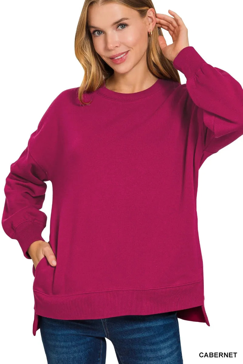 Fleece Hi-low Boyfriend Sweatshirts with Pockets at In Style Chics Boutique 