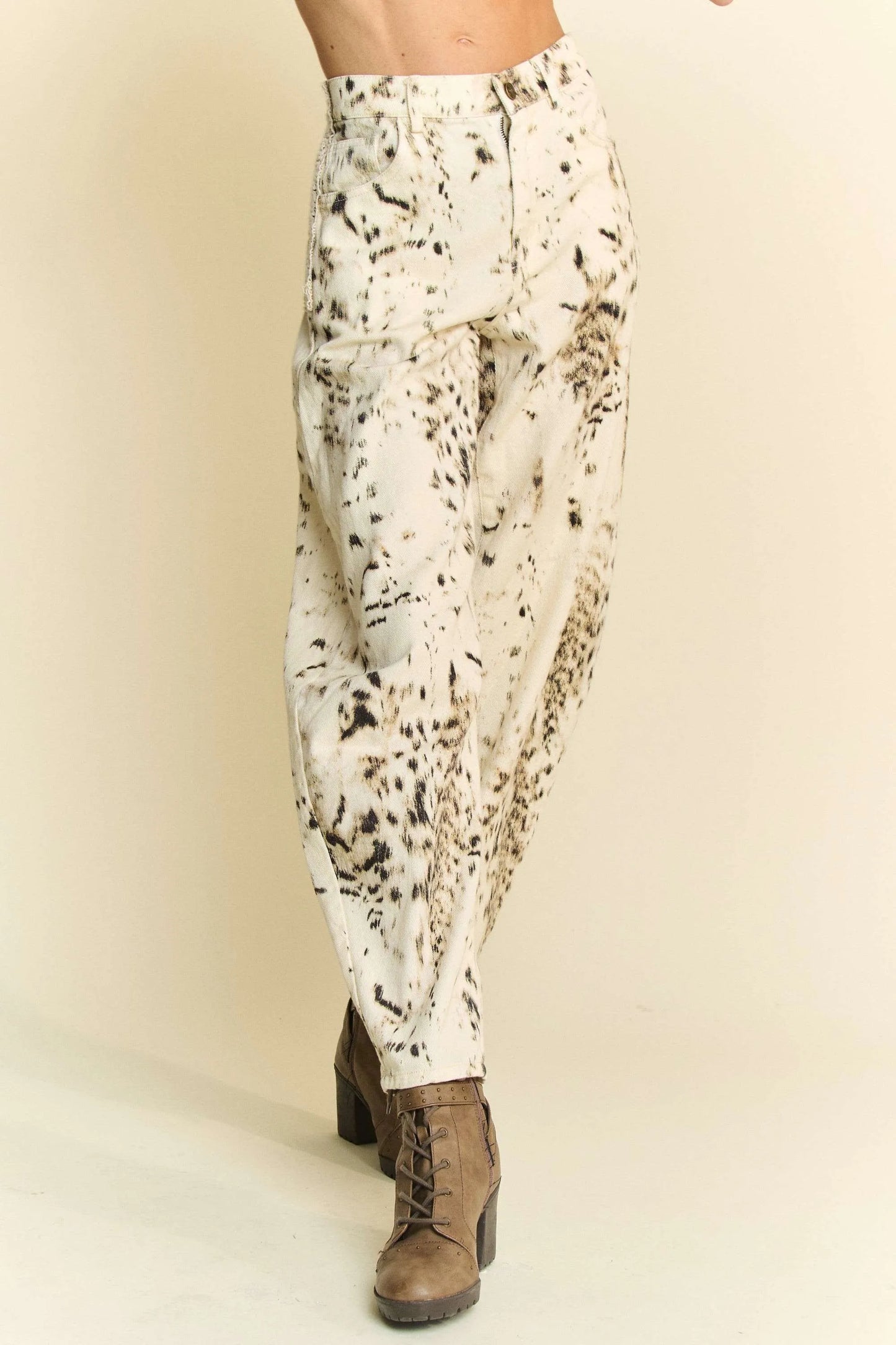 Barrel Pants, Abstract Tie Dye Dot Lace Detail - In Style Chics Boutique Women's Juniors Clothes 