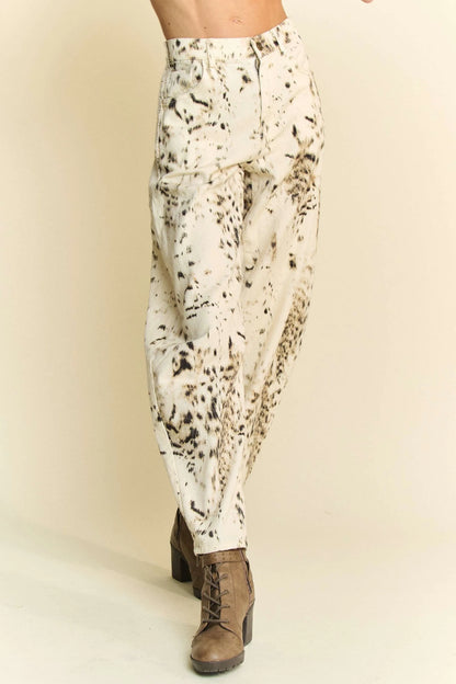 Barrel Pants, Abstract Tie Dye Dot Lace Detail - In Style Chics Boutique Women's Juniors Clothes 