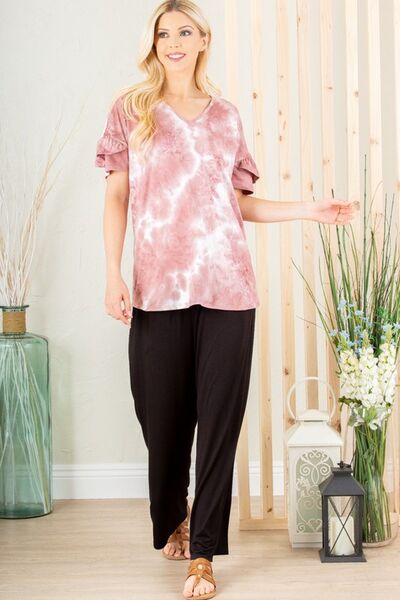 Ruffled Sleeve Tie Dye Top - In Style Chics Boutique Women's Juniors Plus Size Online Fashion 