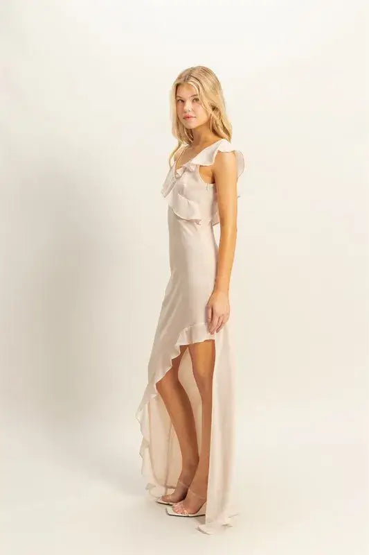 Chiffon Ruffle Trim Midi Dress - In Style Chics Boutique 