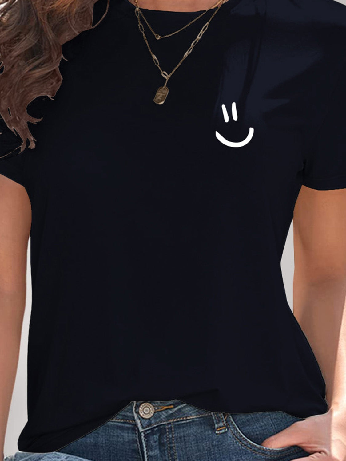 Smile Graphic Round Neck Short Sleeve T-Shirt - In Style Chics Boutique LLC