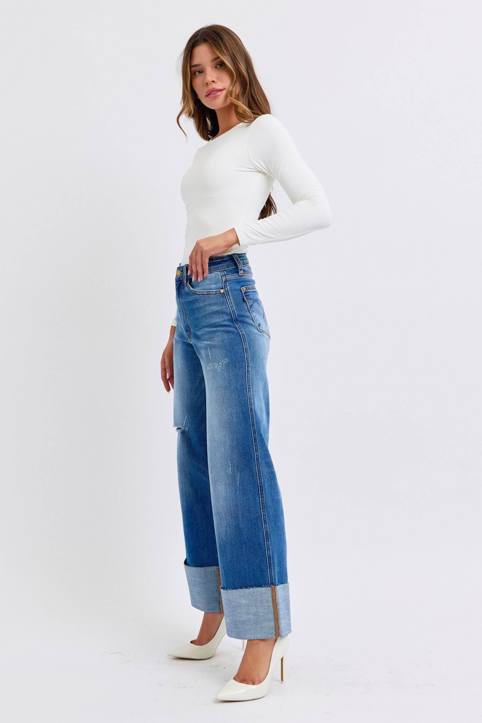 Judy Blue Full Size Distressed High Waist Wide Leg Jeans - In Style Chics Boutique LLC