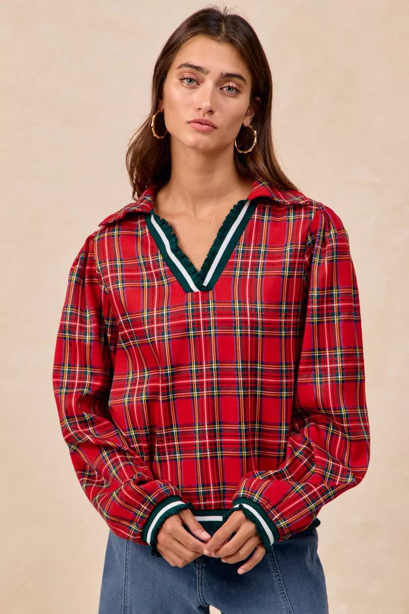 Christmas Plaid Collared Top with Ruffled Detail at In Style Chics Boutique 🎁