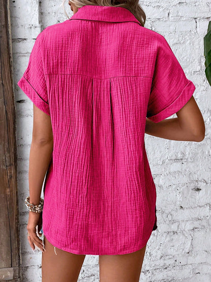 Textured Button Short Sleeve Shirt More Colors! - In Style Chics Boutique LLC