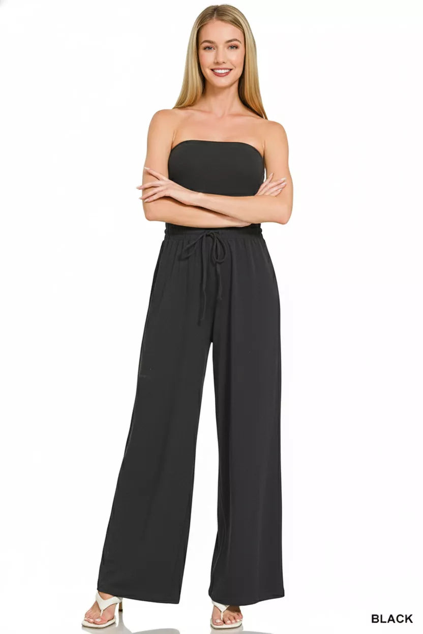 Zenana Tube Top Black Jumpsuit with Drawstring Waist 🖤