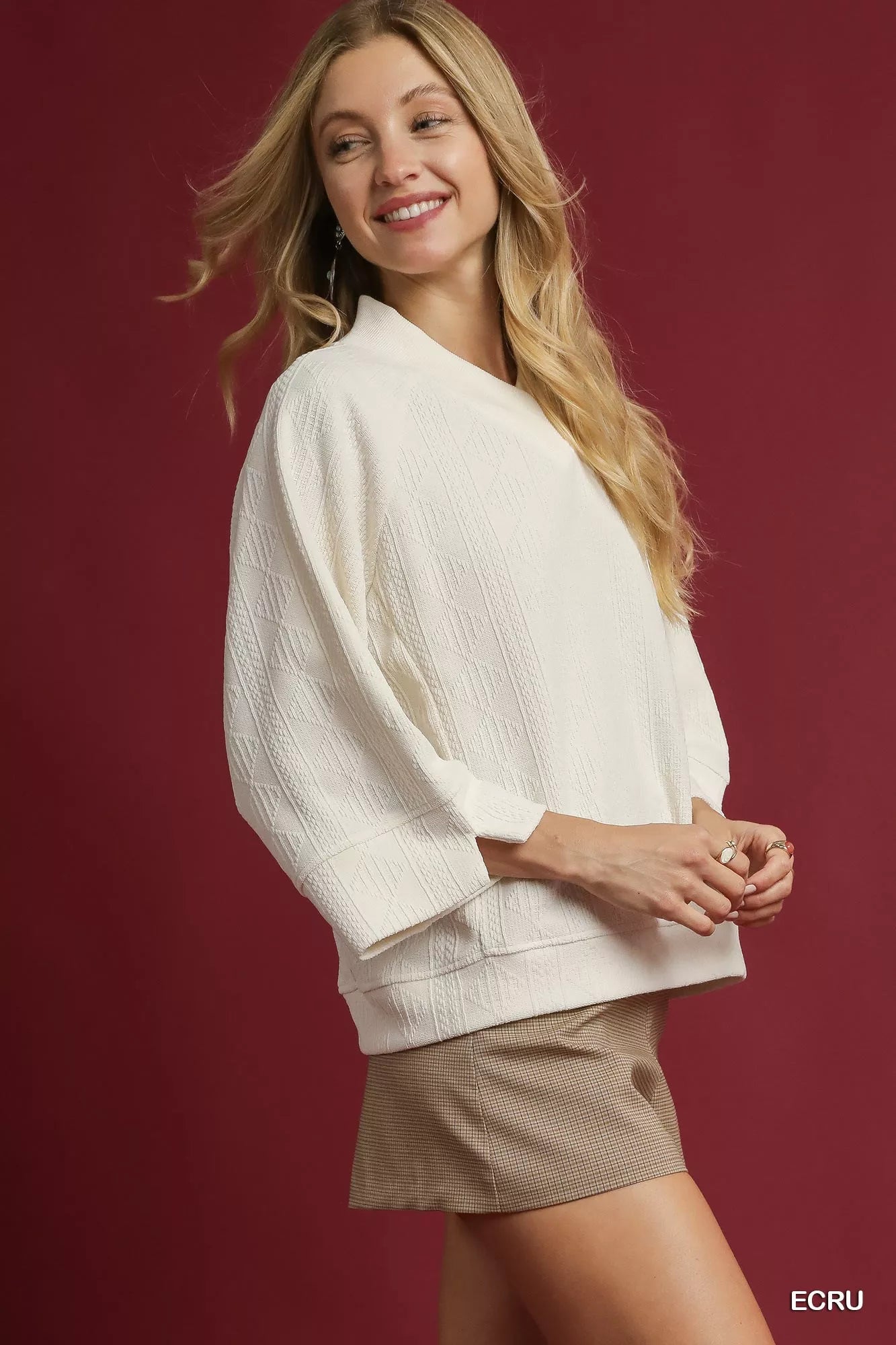 V-Neck Top Textured Knit at In Style Chics Boutique 
