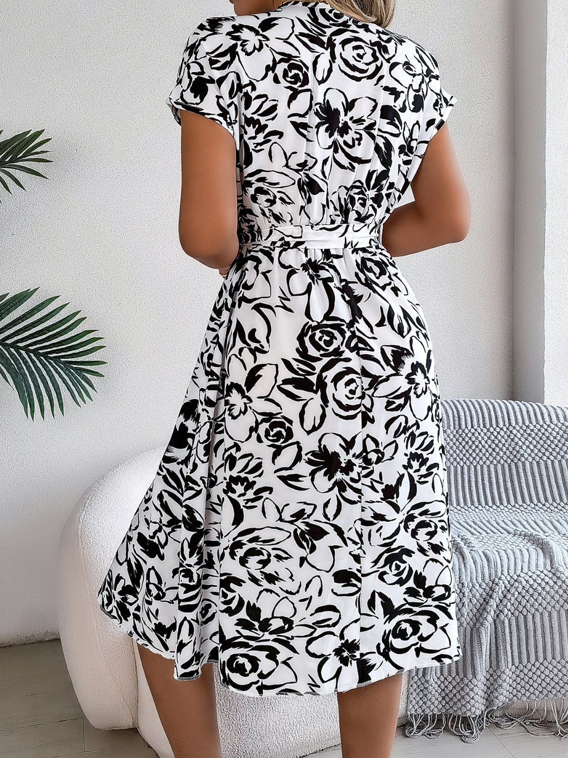 Printed V-Neck Short Sleeve Dress - In Style Chics Boutique LLC