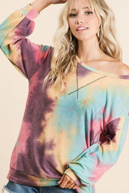 Tie Dye Print French Terry Sweatshirt at In Style Chics Boutique 