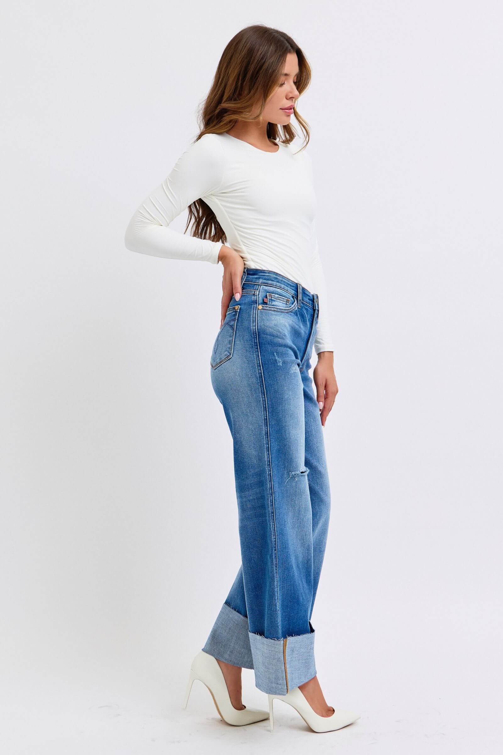 Judy Blue Full Size Distressed High Waist Wide Leg Jeans - In Style Chics Boutique LLC