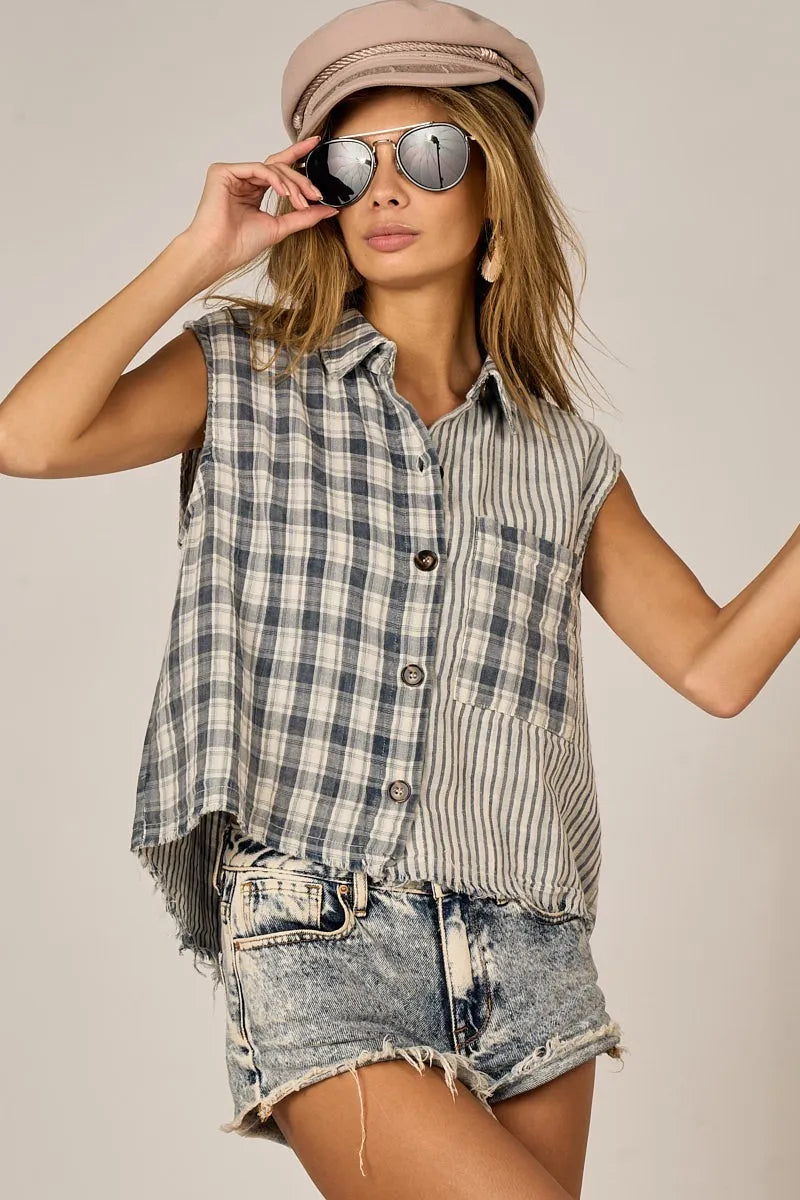 Vintage Plaid Sleeveless Shirt