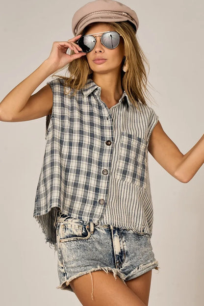 Vintage Plaid Sleeveless Shirt