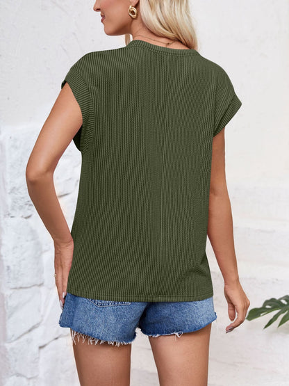 Textured Round Neck Cap Sleeve Blouse - More Colors! - In Style Chics Boutique LLC