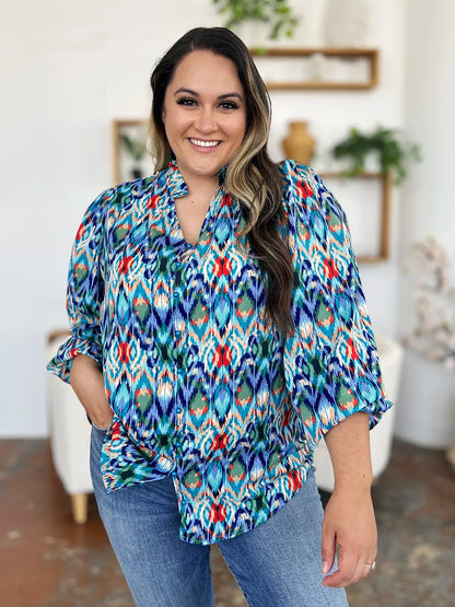 Printed Balloon Sleeve Blouse 💙 Shop Deals at In Style Chics Boutique 