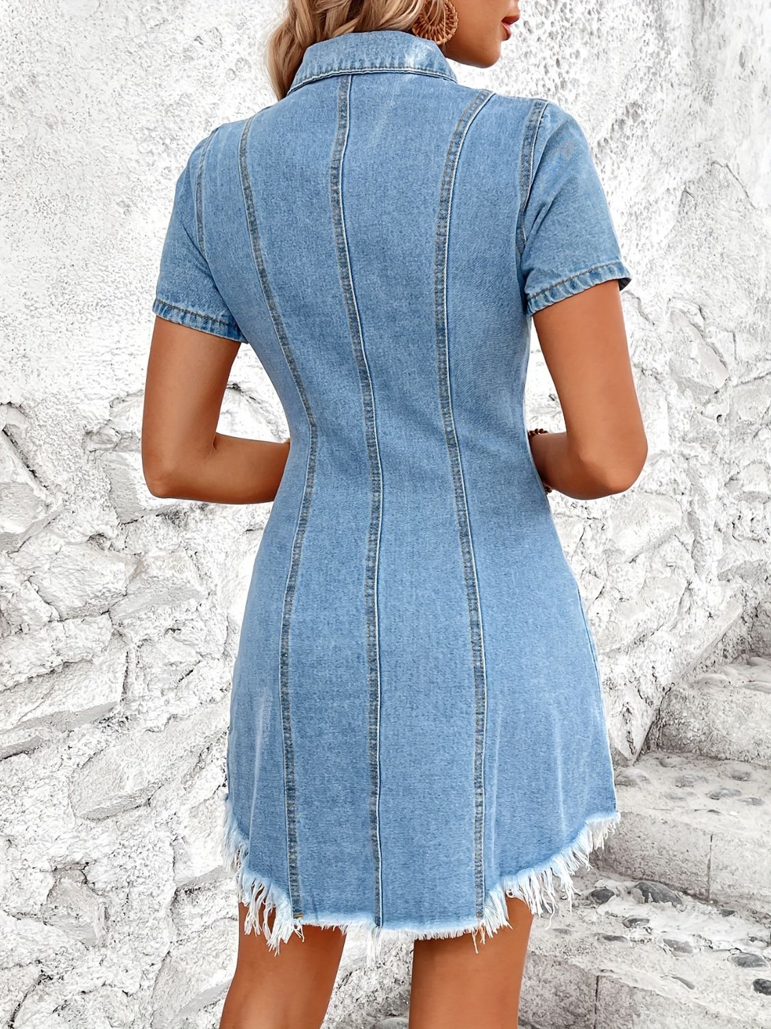 Raw Hem Button Up Short Sleeve Denim Dress - In Style Chics Boutique LLC