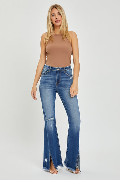 RISEN Full Size High Rise Front Slit Frayed Hem Flare Jeans - In Style Chics Boutique LLC