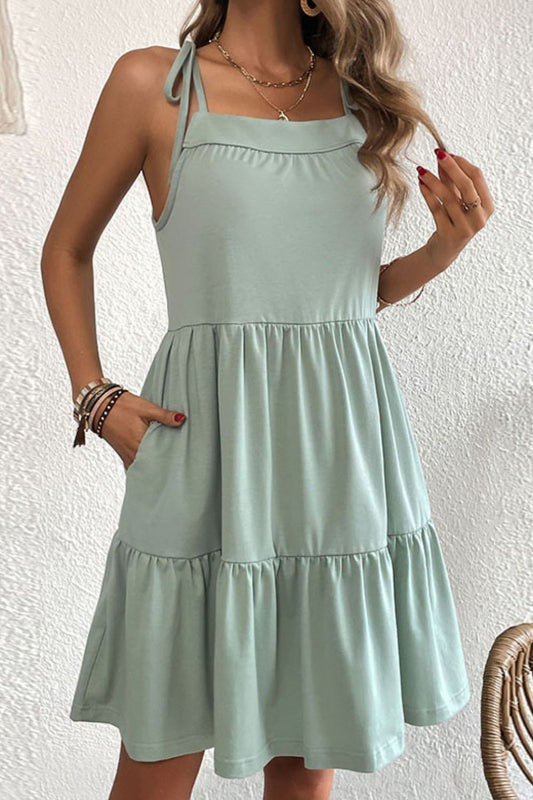 Tie-Shoulder Tiered Dress with Pockets - In Style Chics Boutique LLC