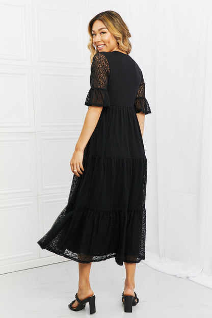 Black Lace Dress, Midi Tiered - Made in USA - In Style Chics Boutique Women's Clothes Plus Size 