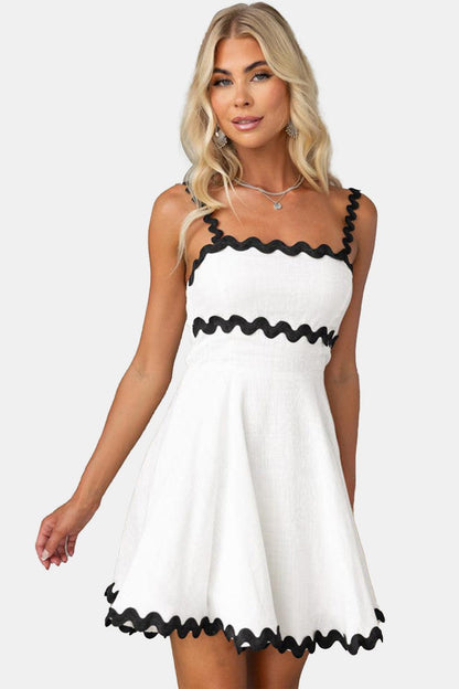 Contrast Trim Square Neck Mini Dress - In Style Chics Boutique LLC