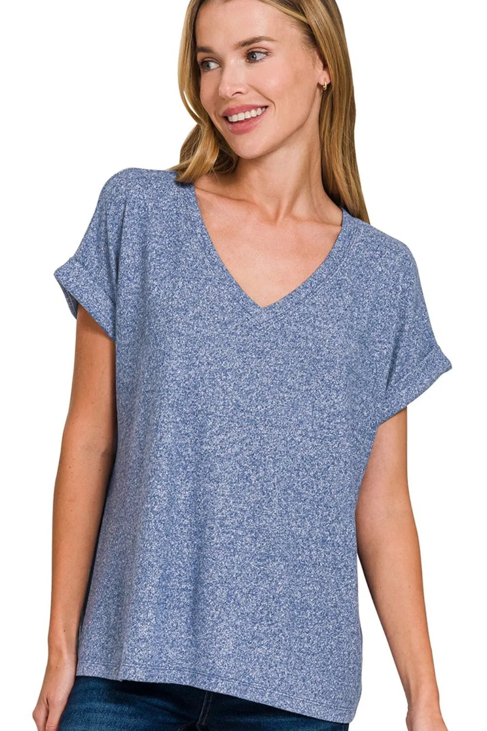V-neck Tee, Soft Melange Hacci - In Style Chics Boutique 