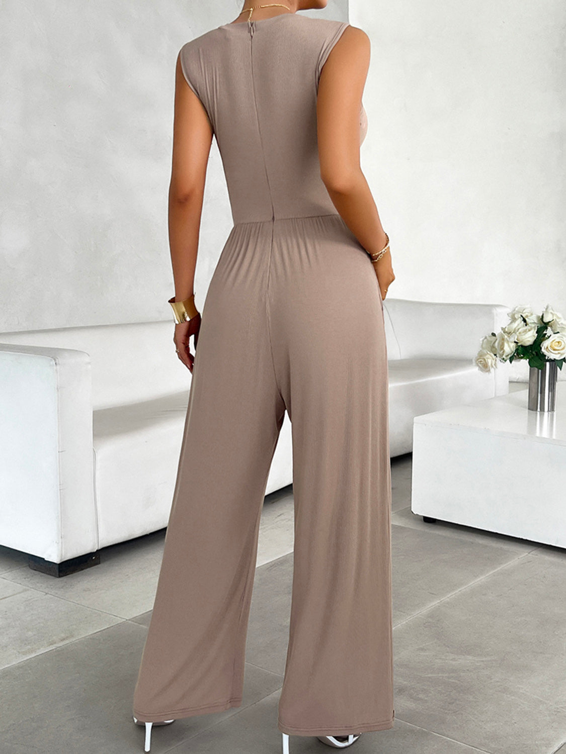 Round Neck Sleeveless Wide Leg Jumpsuit - In Style Chics Boutique LLC