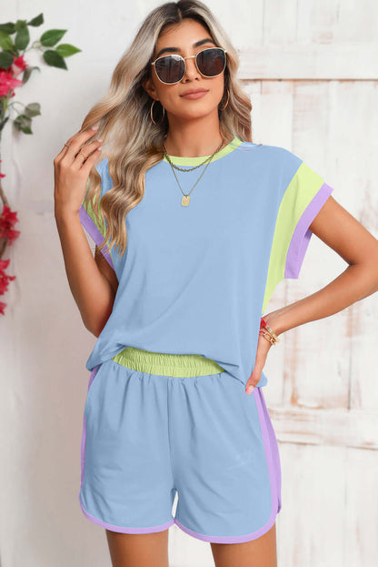 Color Block Loose Fit Top and Elastic Waist Shorts Set - Cute Clothes Online -  In Style Chics Boutique Women's Juniors Apparel 