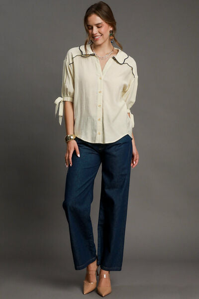 Women's Embroidered Detail Button Down Shirt - In Style Chics Boutique Online Clothing 