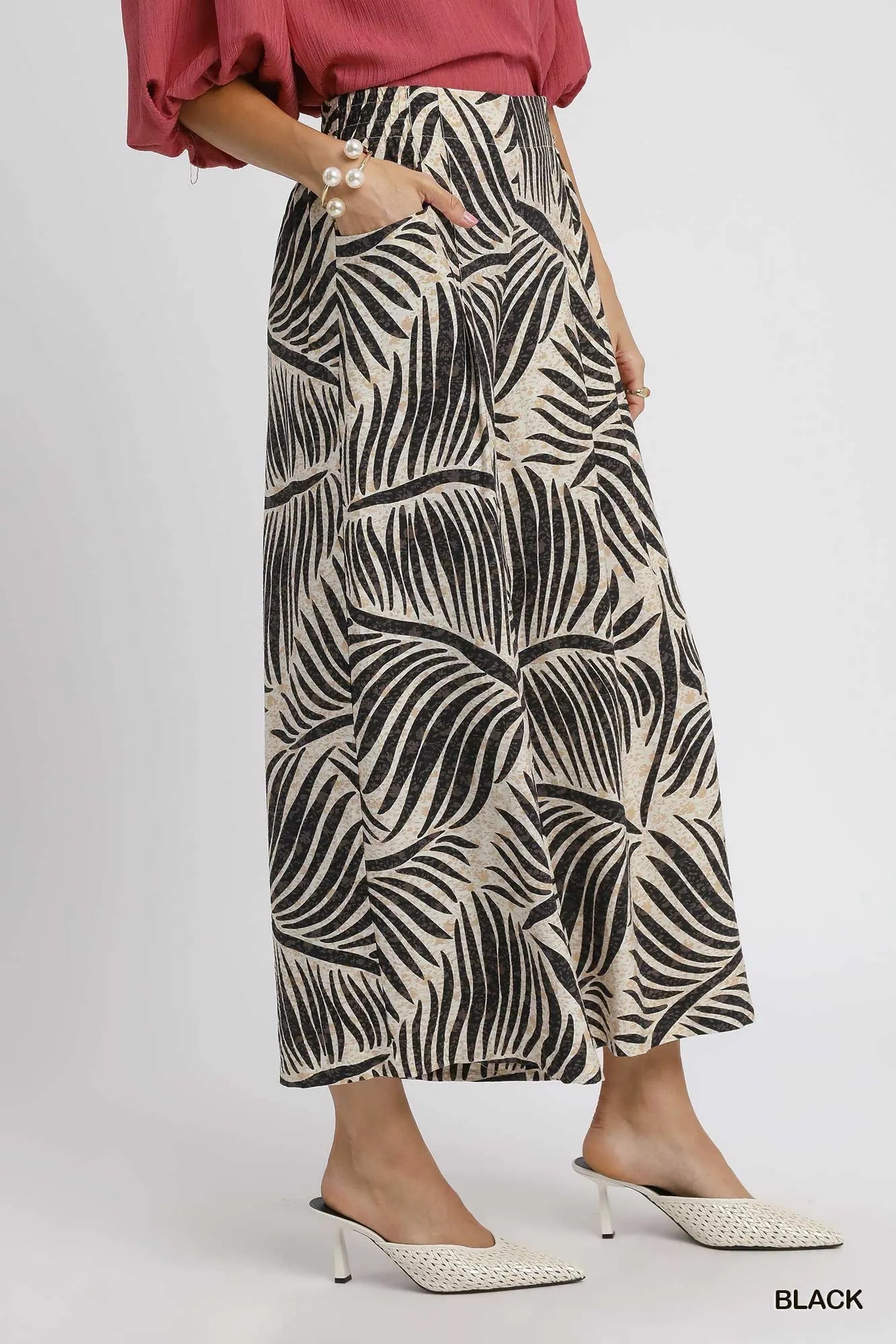 Palm Leaf Print Wide Leg Culotte Pants at In Style Chics Boutique at In Style Chics Boutique 