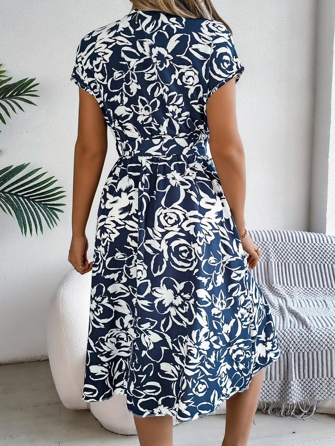 Printed V-Neck Short Sleeve Dress - In Style Chics Boutique LLC