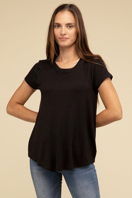 Flowy Round Hem Rayon Short Sleeve Top - In Style Chics Boutique LLC