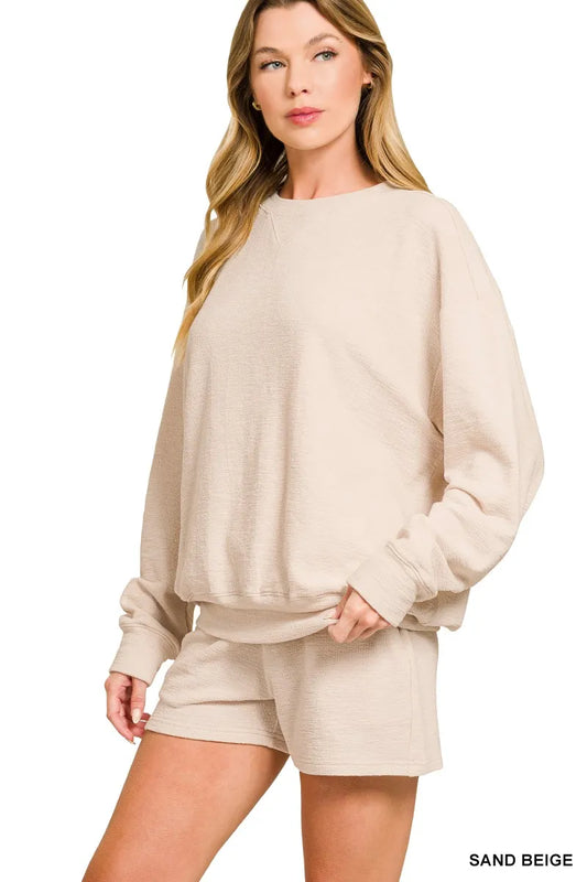 Slub Long Sleeve Top and Shorts Set at In Style Chics Boutique 