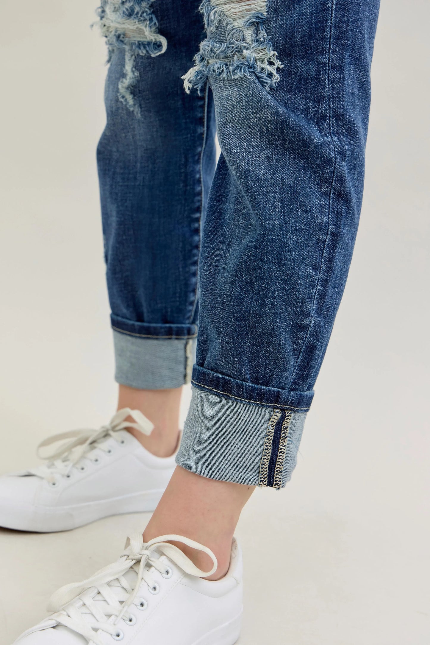 Judy Blue Mid Rise Cuffed Destroy Boyfriend Jeans - In Style Chics Boutique Women's Clothes Online Plus Size 