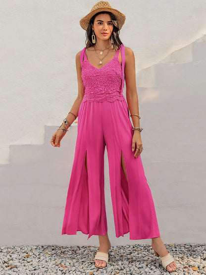 V-Neck Wide Strap Slit Jumpsuit - In Style Chics Boutique LLC