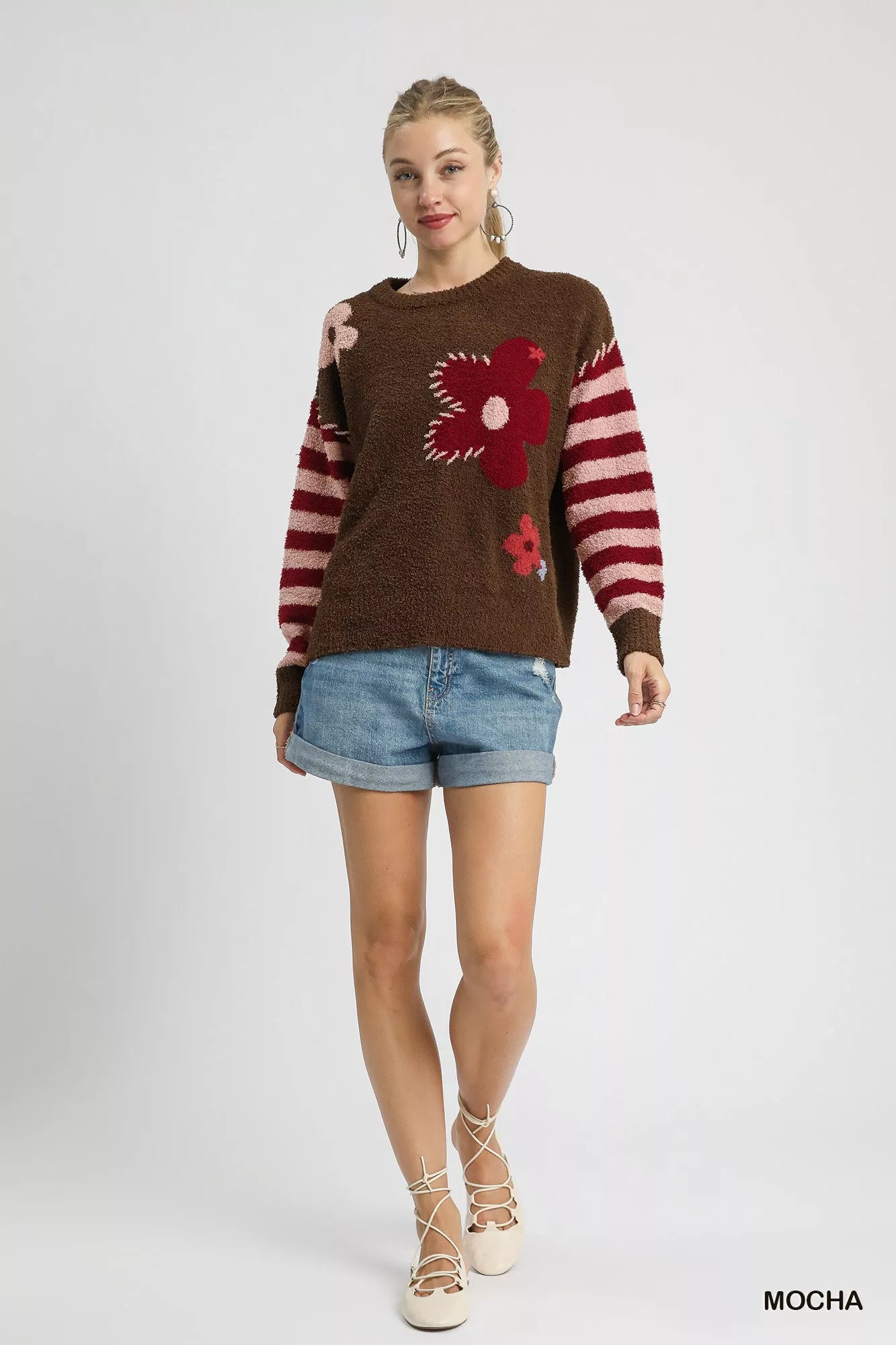 Flower Jacquard Striped Long Sleeve Sweater Shop Fall Styles at In Style Chics Boutique 