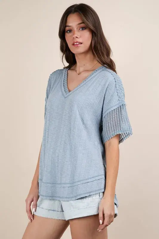 Oversized Contrast Knit Comfy Casual Top - In Style Chics Boutique Women's Juniors Apparel Online In Style Fashion 