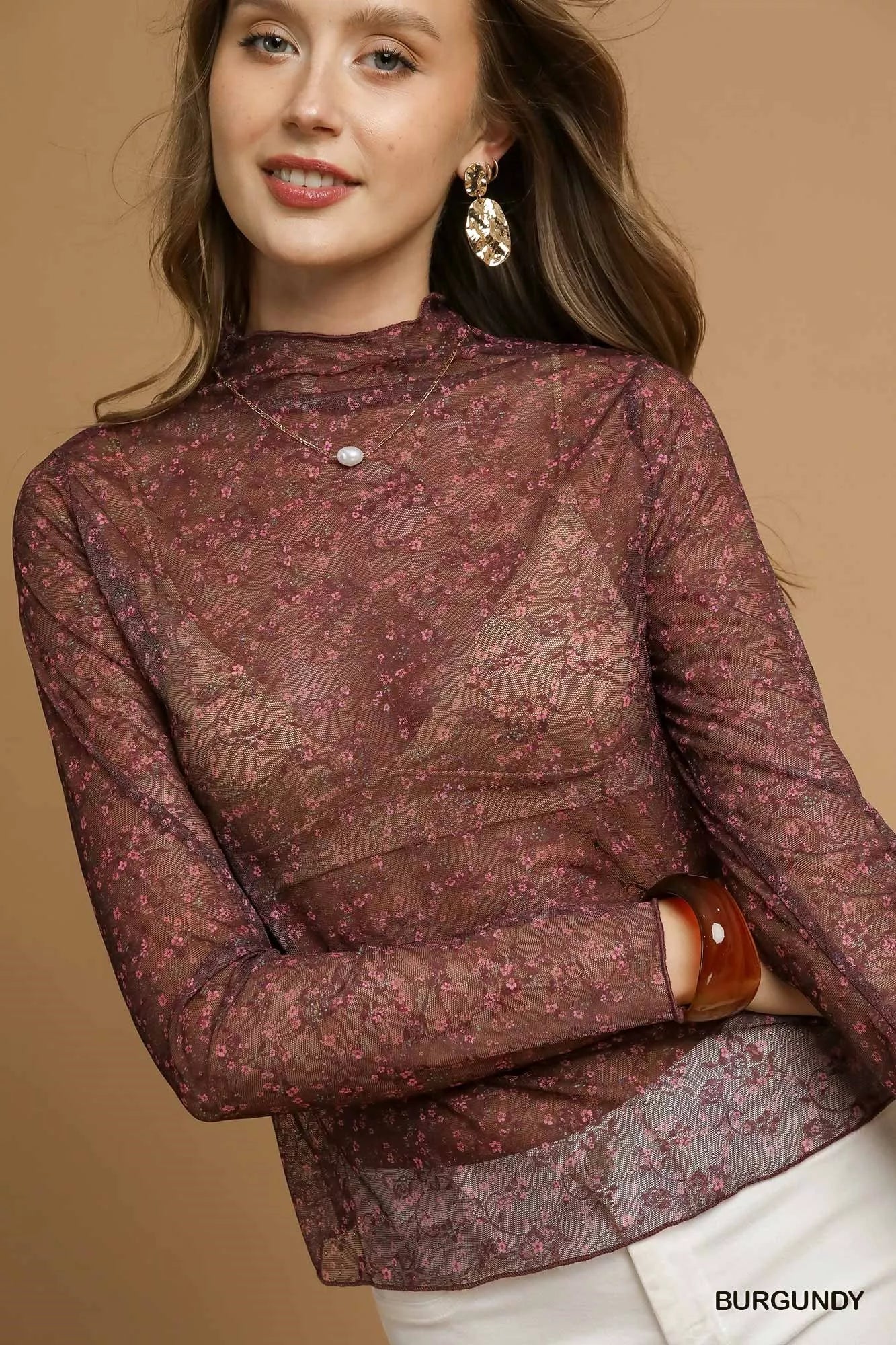 Nylon Lace Mesh Long Sleeve Top at In Style Chics Boutique 