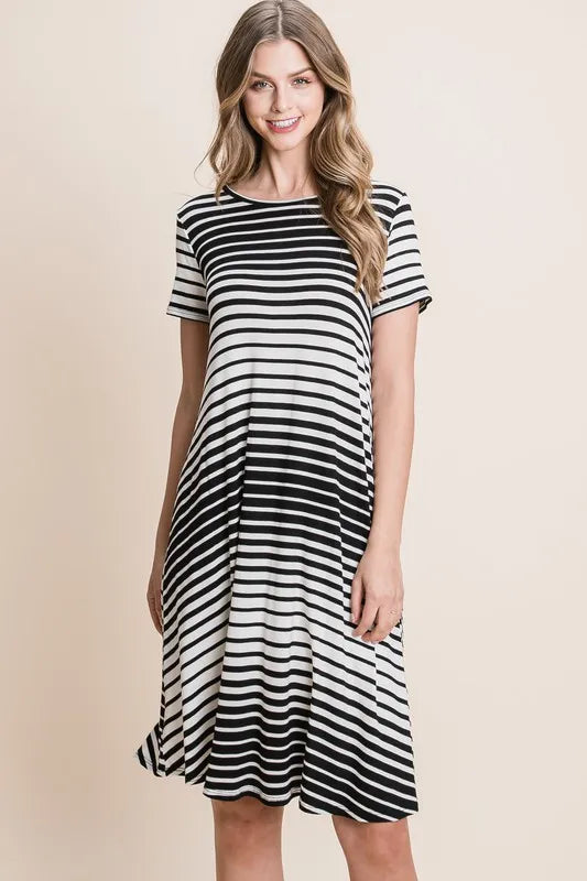 Casual Stripe Round Neck Tee Dress - LuLaRoe Alternative - In Style Chics Boutique Women's Juniors Cute Clothes Online 