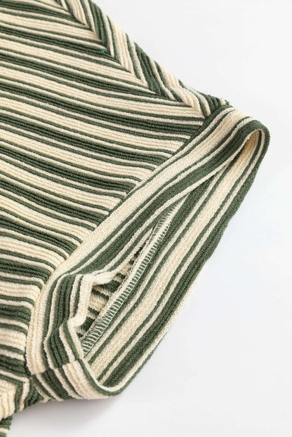 Green Stripe Textured Side Slit Crew Neck T Shirt - Cute Clothes Online - In Style Chics Boutique Women's Juniors Apparel