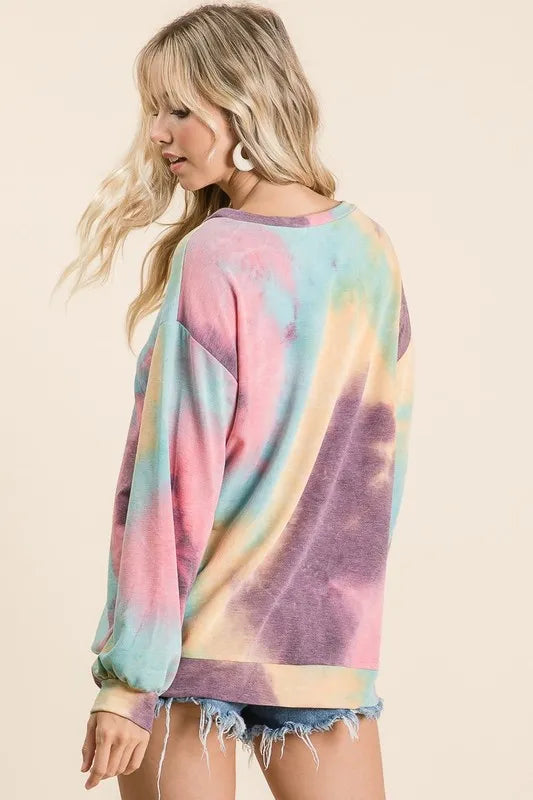 Tie Dye Print French Terry Sweatshirt at In Style Chics Boutique 