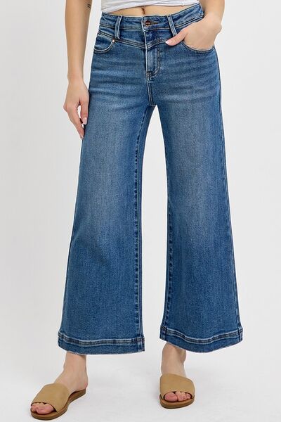 Women's High Rise Crop Wide Leg Front Yoke Detail Jeans - In Style Chics Boutique 