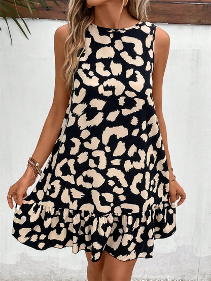 Tied Leopard Round Neck Tank Dress - In Style Chics Boutique LLC