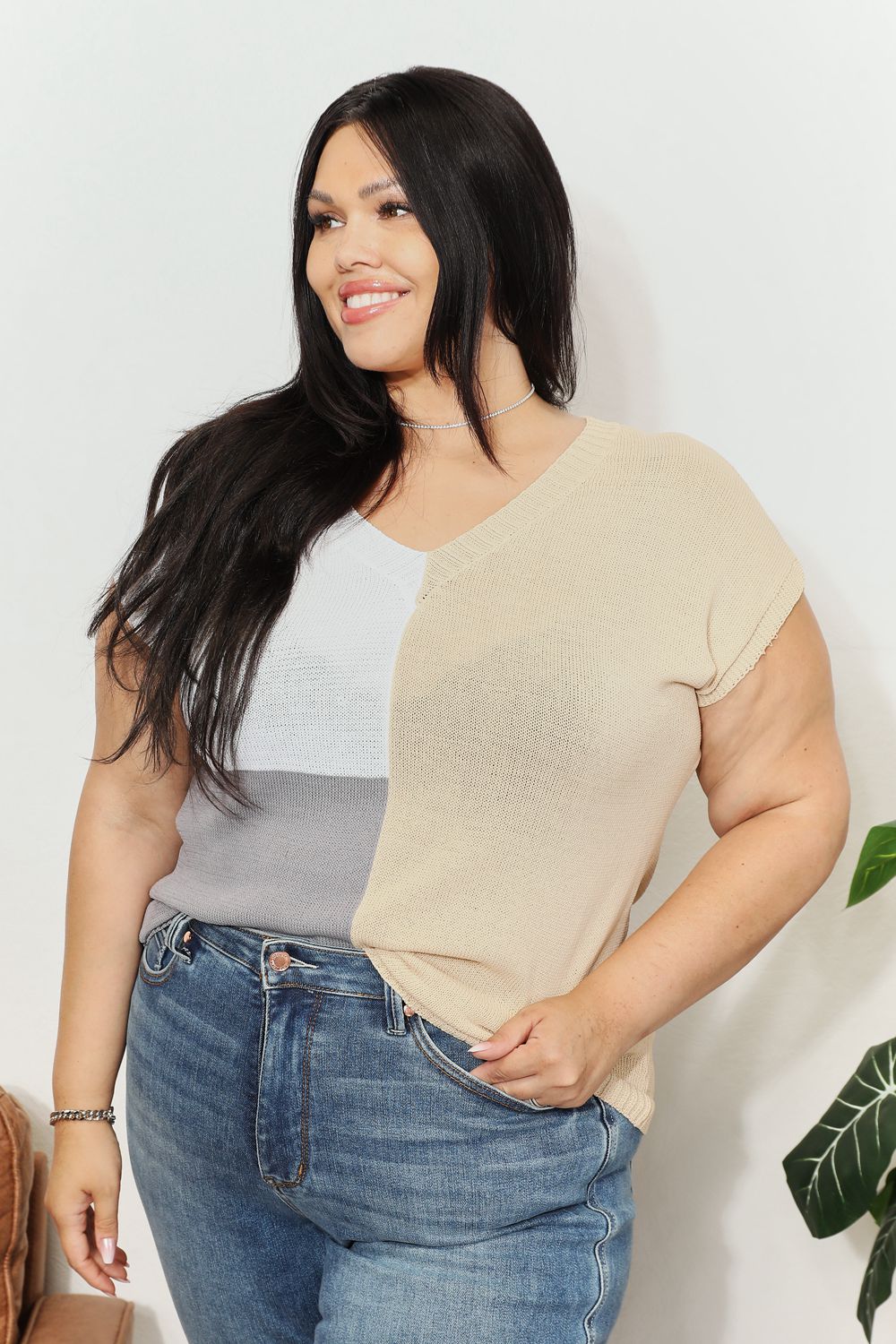 Color Block V-Neck Knit Top - In Style Chics Boutique 