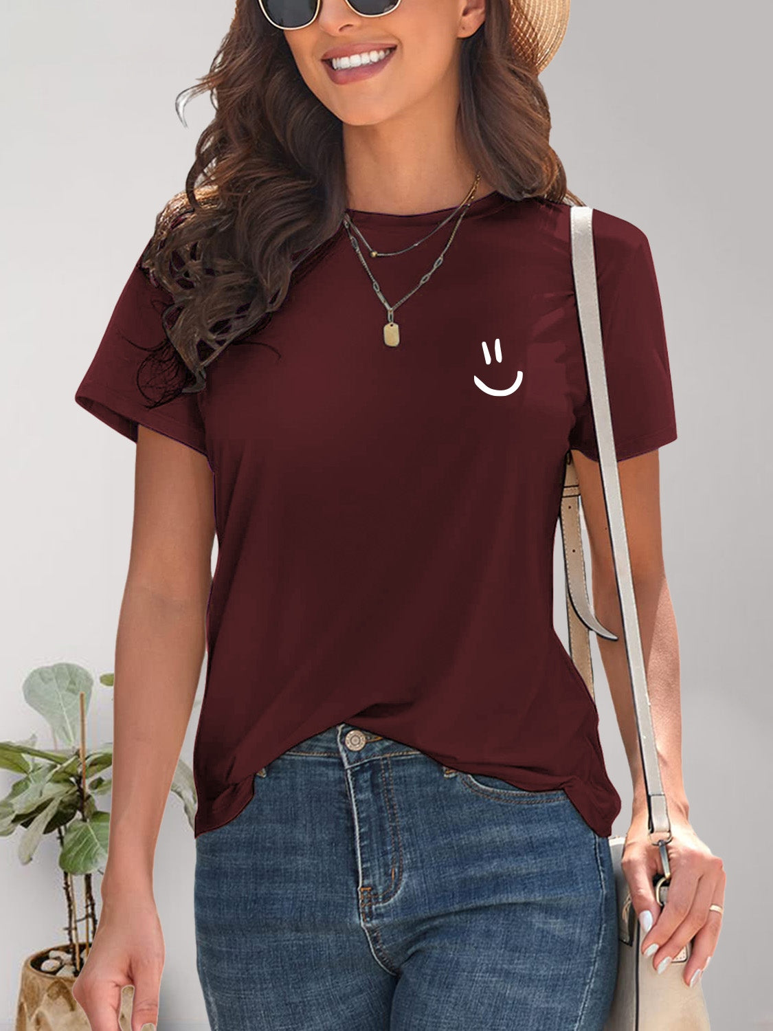 Smile Graphic Round Neck Short Sleeve T-Shirt - In Style Chics Boutique LLC