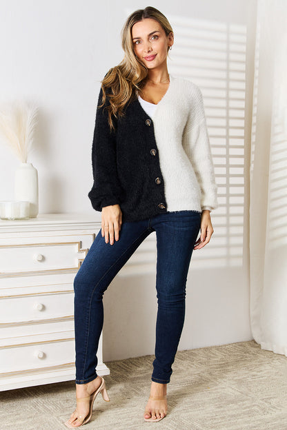 Black and White 🤍 V-Neck Cardigan, Contrast Button-Front  at In Style Chics Boutique 