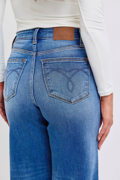 Judy Blue Full Size Distressed High Waist Wide Leg Jeans - In Style Chics Boutique LLC