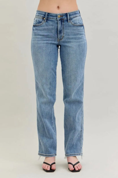 Judy Blue Frayed Hem Cell Phone Pocket Dad Jeans at In Style Chics Boutique 