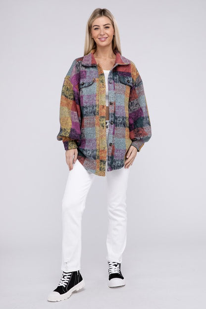 Loose Fit Buttoned Down Check Shirt Jacket - In Style Chics Boutique LLC